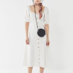 Urban Outfitters White Midi Dress with Button Detail
